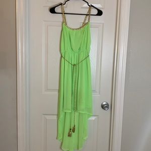 Fluorescent green with gold dress